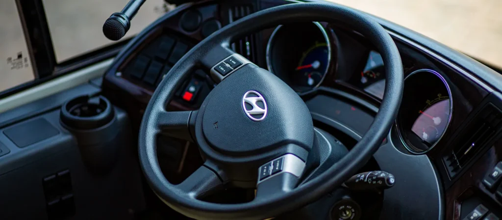 Het stuur en dashboard van een bus, rijbewijs D (placeholder)